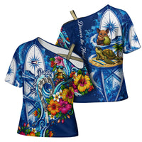 American Samoa Pago Pago Cross Shoulder Shirt Sea Turtle And Fruit Bat - Tropical Hibiscus Flowers Polynesian