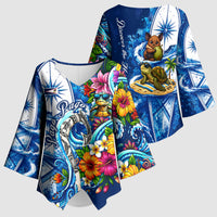 American Samoa Pago Pago Kimono Sleeve Blouse Sea Turtle And Fruit Bat - Tropical Hibiscus Flowers Polynesian