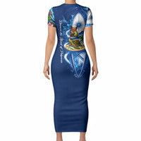 American Samoa Pago Pago Short Sleeve Bodycon Dress Sea Turtle And Fruit Bat - Tropical Hibiscus Flowers Polynesian