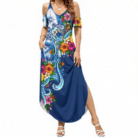 American Samoa Pago Pago Summer Maxi Dress Sea Turtle And Fruit Bat - Tropical Hibiscus Flowers Polynesian