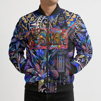American Samoa Warrior Bomber Puffer Jacket Polynesian Fruit Bat Talofa Urban Graffiti Street Art