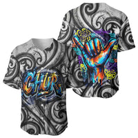 Chur Bro Shaka Sign Baseball Jersey New Zealand Koru Colorful Graffiti Splash