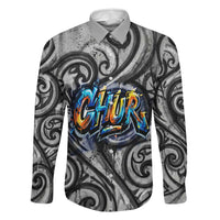 Chur Bro Shaka Sign Family Matching Puletasi and Hawaiian Shirt New Zealand Koru Colorful Graffiti Splash TS04 Dad's Shirt - Long Sleeve Multicolor - Polynesian Pride