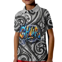Chur Bro Shaka Sign Kid Polo Shirt New Zealand Koru Colorful Graffiti Splash