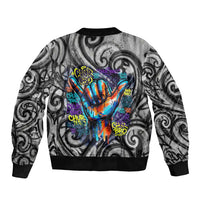 Chur Bro Shaka Sign Sleeve Zip Bomber Jacket New Zealand Koru Colorful Graffiti Splash