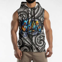Chur Bro Shaka Sign Sleeveless Zip Hoodie New Zealand Koru Colorful Graffiti Splash