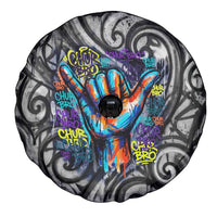 Chur Bro Shaka Sign Spare Tire Cover New Zealand Koru Colorful Graffiti Splash