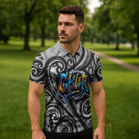 Chur Bro Shaka Sign Zipper Polo Shirt New Zealand Koru Colorful Graffiti Splash