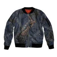 New Zealand She’ll Be Right Sleeve Zip Bomber Jacket NZ Slang No. 8 Wire Map Pattern TS04 Unisex Navy Slate - Polynesian Pride