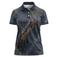 New Zealand She’ll Be Right Women Polo Shirt NZ Slang No. 8 Wire Map Pattern