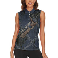 New Zealand She’ll Be Right Women Sleeveless Polo Shirt NZ Slang No. 8 Wire Map Pattern