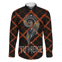 Tu Meke Maori New Zealand Slang Family Matching Off Shoulder Short Dress and Hawaiian Shirt with Glow Neon Step Style TS04 Dad's Shirt - Long Sleeve Black Orange - Polynesian Pride