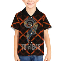 Tu Meke Maori New Zealand Slang Family Matching Off Shoulder Short Dress and Hawaiian Shirt with Glow Neon Step Style TS04 Son's Shirt Black Orange - Polynesian Pride