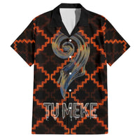 Tu Meke Maori New Zealand Slang Family Matching Summer Maxi Dress and Hawaiian Shirt with Glow Neon Step Style TS04 Dad's Shirt - Short Sleeve Black Orange - Polynesian Pride