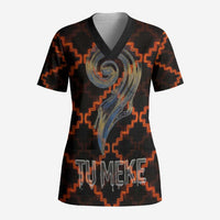Tu Meke Maori New Zealand Slang Scrub Top with Glow Neon Step Style TS04 Adult Black Orange - Polynesian Pride