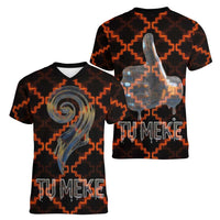 Tu Meke Maori New Zealand Slang Women V-Neck T-Shirt with Glow Neon Step Style TS04 - Polynesian Pride