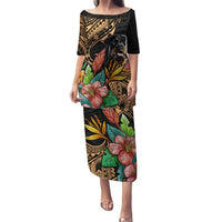 Polynesian Rottweiler Puletasi Polynesian Pattern And Rottweiler TS04 Long Dress Black - Polynesian Pride