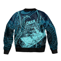 Chuuk Deep Into Truk Lagoon Bomber Jacket Polynesian Tribal Pattern Wreck Diving Teal Ship Art