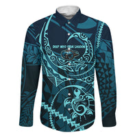 Chuuk Deep Into Truk Lagoon Family Matching Off The Shoulder Long Sleeve Dress and Hawaiian Shirt Polynesian Tribal Pattern Wreck Diving Teal Ship Art