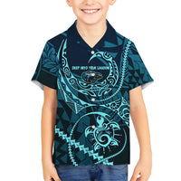 Chuuk Deep Into Truk Lagoon Family Matching Off Shoulder Maxi Dress and Hawaiian Shirt Polynesian Tribal Pattern Wreck Diving Teal Ship Art