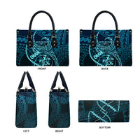 Chuuk Deep Into Truk Lagoon Leather Bag Polynesian Tribal Pattern Wreck Diving Teal Ship Art