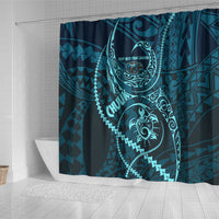 Chuuk Deep Into Truk Lagoon Shower Curtain Polynesian Tribal Pattern Wreck Diving Teal Ship Art
