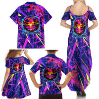 Chuuk Tropical Sunset Coordinates Family Matching Summer Maxi Dress and Hawaiian Shirt Neon Graffiti Polynesian Tribal