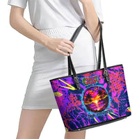 Chuuk Tropical Sunset Coordinates Leather Tote Bag Neon Graffiti Polynesian Tribal