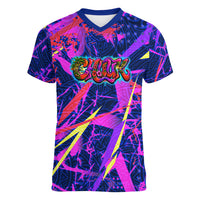 Chuuk Tropical Sunset Coordinates Women V-Neck T-Shirt Neon Graffiti Polynesian Tribal