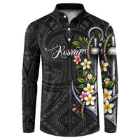 Kosrae Nautical Heritage Button Sweatshirt Polynesian Tribal Anchor With Plumeria Tropical Art