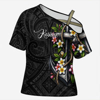 Kosrae Nautical Heritage Cross Shoulder Shirt Polynesian Tribal Anchor With Plumeria Tropical Art