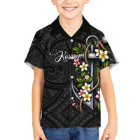 Kosrae Nautical Heritage Family Matching Off The Shoulder Long Sleeve Dress and Hawaiian Shirt Polynesian Tribal Anchor With Plumeria Tropical Art
