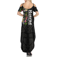 Kosrae Nautical Heritage Family Matching Summer Maxi Dress and Hawaiian Shirt Polynesian Tribal Anchor With Plumeria Tropical Art