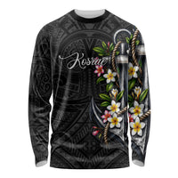 Kosrae Nautical Heritage Long Sleeve Shirt Polynesian Tribal Anchor With Plumeria Tropical Art