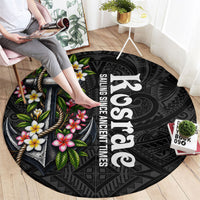 Kosrae Nautical Heritage Round Carpet Polynesian Tribal Anchor With Plumeria Tropical Art