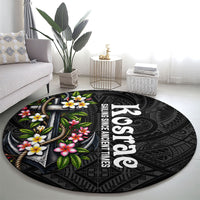 Kosrae Nautical Heritage Round Carpet Polynesian Tribal Anchor With Plumeria Tropical Art