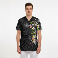 Kosrae Nautical Heritage Scrub Top Polynesian Tribal Anchor With Plumeria Tropical Art