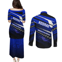 Kosrae Deep Sea Scuba Diving Couples Matching Puletasi and Long Sleeve Button Shirt Blue Hole Beneath The Surface Coral Reef Graphic Art