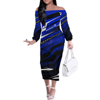 Kosrae Deep Sea Scuba Diving Off The Shoulder Long Sleeve Dress Blue Hole Beneath The Surface Coral Reef Graphic Art