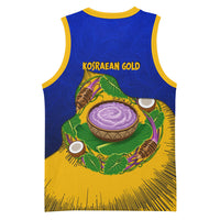 Kosrae Fafa Culinary Heritage Basketball Jersey Kosraean Gold Taro Tradition Illustration With Coconut Leaves