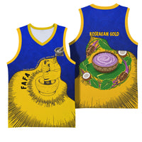Kosrae Fafa Culinary Heritage Basketball Jersey Kosraean Gold Taro Tradition Illustration With Coconut Leaves
