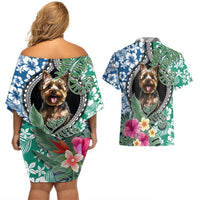 Polynesian Yorkshire Terrier Couples Matching Off Shoulder Short Dress and Hawaiian Shirt Polynesian Pattern And Yorkshire Terrier TS04 - Polynesian Pride