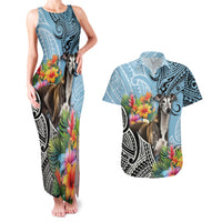 Polynesian Greyhound Couples Matching Tank Maxi Dress and Hawaiian Shirt Polynesian Pattern And Greyhound TS04 Cyan - Polynesian Pride