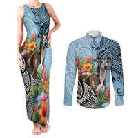 Polynesian Greyhound Couples Matching Tank Maxi Dress and Long Sleeve Button Shirts Polynesian Pattern And Greyhound TS04 Cyan - Polynesian Pride