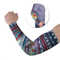 Tonga Christmas Arm Sleeves with Singing Whale Ocean Scene National Coat of Arms - Polynesian Pride
