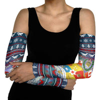 Tonga Christmas Arm Sleeves with Singing Whale Ocean Scene National Coat of Arms - Polynesian Pride