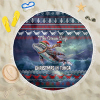 Tonga Christmas Beach Blanket with Singing Whale Ocean Scene National Coat of Arms - Polynesian Pride