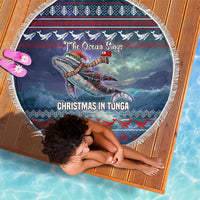 Tonga Christmas Beach Blanket with Singing Whale Ocean Scene National Coat of Arms - Polynesian Pride