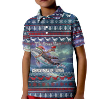 Tonga Christmas Kid Polo Shirt with Singing Whale Ocean Scene National Coat of Arms - Polynesian Pride