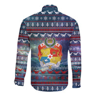 Tonga Christmas Long Sleeve Button Shirt with Singing Whale Ocean Scene National Coat of Arms - Polynesian Pride